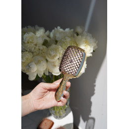Расческа для волос массажная Золотая с коричневыми зубцами Superbrush Mini Janeke
