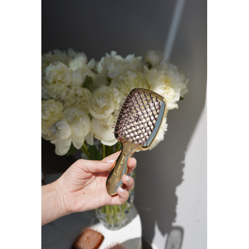 Расческа для волос массажная Золотая с коричневыми зубцами Superbrush Mini Janeke