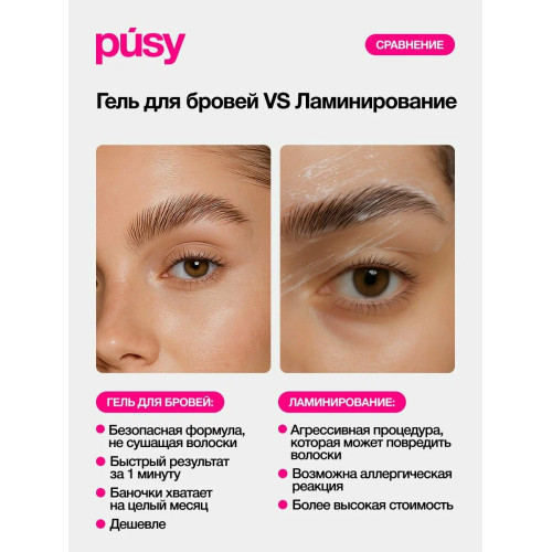Гель фиксатор для жестких бровей Pusy Strong Fix Brow Gel, 4,5 мл
