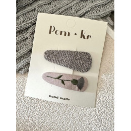 Набор заколок для волос серый с цветочком