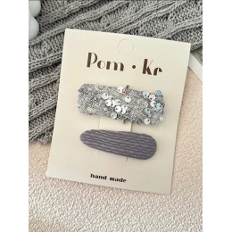 Набор заколок для волос серый с пайетками