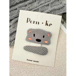 Набор заколок для волос серый с мишкой