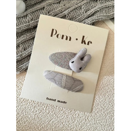 Набор заколок для волос серый с зайчиком