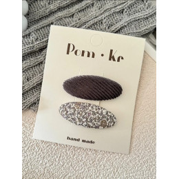 Набор заколок для волос серый с велюром и цветочками